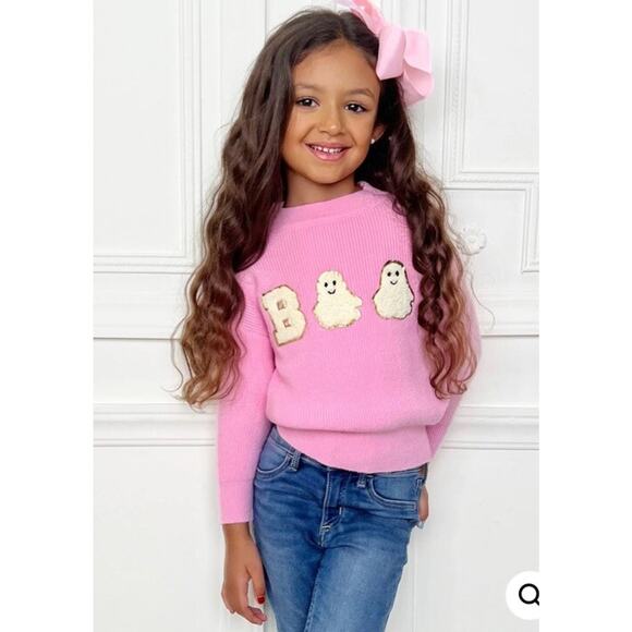 Mia Belle Girls Pink Boo Ghost Halloween Sweater Size 3T NWT $35 - Picture 1 of 16